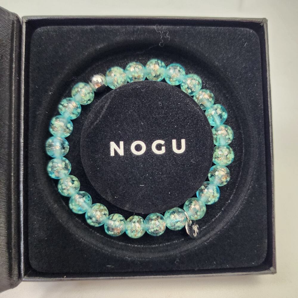 Nogu Teal .925 Sterling Firefly Glow in the Dark Glass Stretch Bracelet NIB